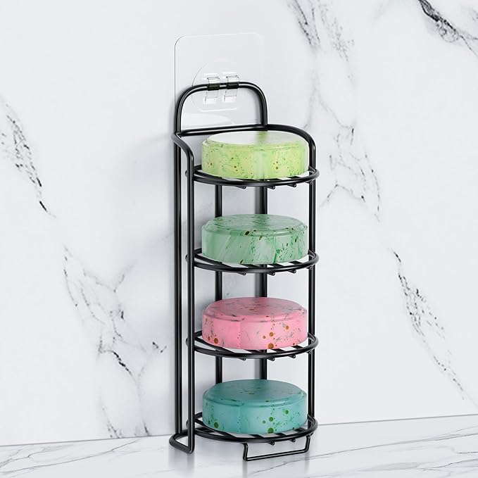 4-Tier Shower Soap Shampoo Bar Holder, Self Adhesive & Freestanding Draining Soap Dish Caddy for Bathroom Wall Accesories Decor Black-VivaGrace Women