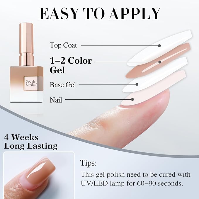 Double Rhythm 0.5Oz Translucent Gel Polish Sheer Neutral Natural Light Milky Same Color Same Bottle 15ML Jelly Nail Art DIY at Home (Nude-A1372)-VivaGrace Women