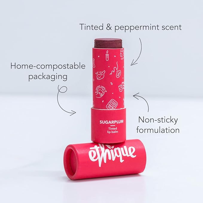 Ethique Sugarplum Nourishing Tinted Lip Balm - Plastic-Free, Vegan, Cruelty-Free, Eco-Friendly, 0.32 oz (Pack of 1)-VivaGrace Women