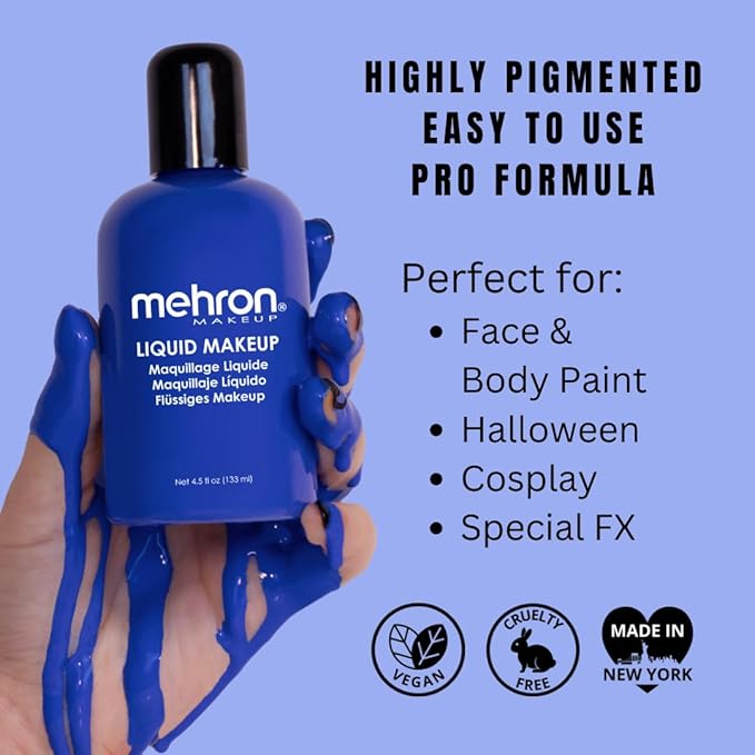 Mehron Makeup Liquid Makeup | Face Paint and Body Paint Perfect for Halloween, Cosplay I Air Brush Compatible 4.5 oz (133 ml) (Blue)-VivaGrace Women