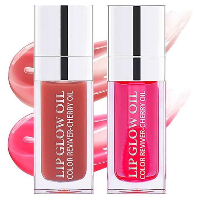 Yasovigi Hydrating Lip Oil Plumping Lip Tint Moisturizing Lip Gloss, Transparent Lip Balm Care Stick Nourishing Repairing Non-sticky, Moisture&Lighten Lip Lines (Cherry + Rosewood)-VivaGrace Women