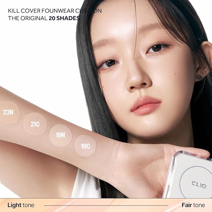 CLIO Kill Cover Founwear Cushion The Original – 20 Shades, Buildable Light to Medium Coverage, Natural Finish, Korean Makeup Foundation, Long-Lasting Skin Fit, 21C LINGERIE-VivaGrace Women