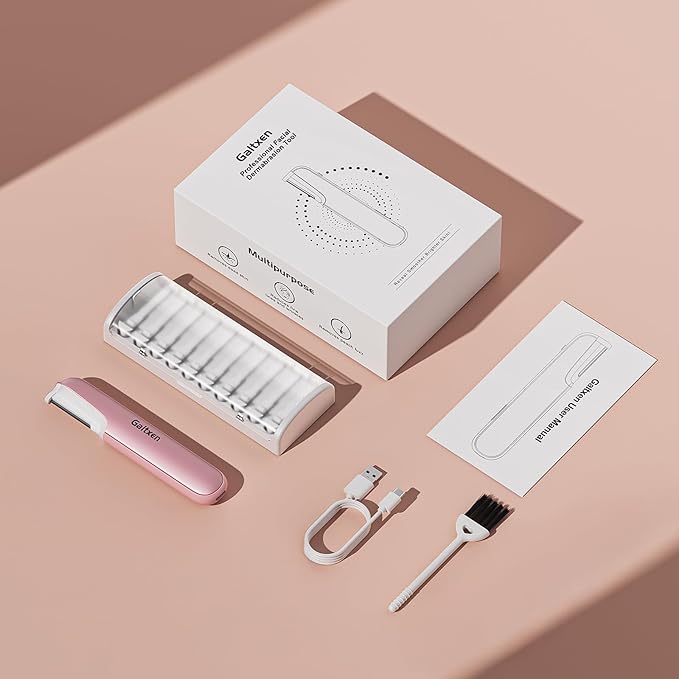 Dermaplaning Tool for Women Pink - Facial Exfoliation & Peach Fuzz Hair Removal with Rechargeable Sonic Edge Technology, 10 Refill Blades-VivaGrace Women