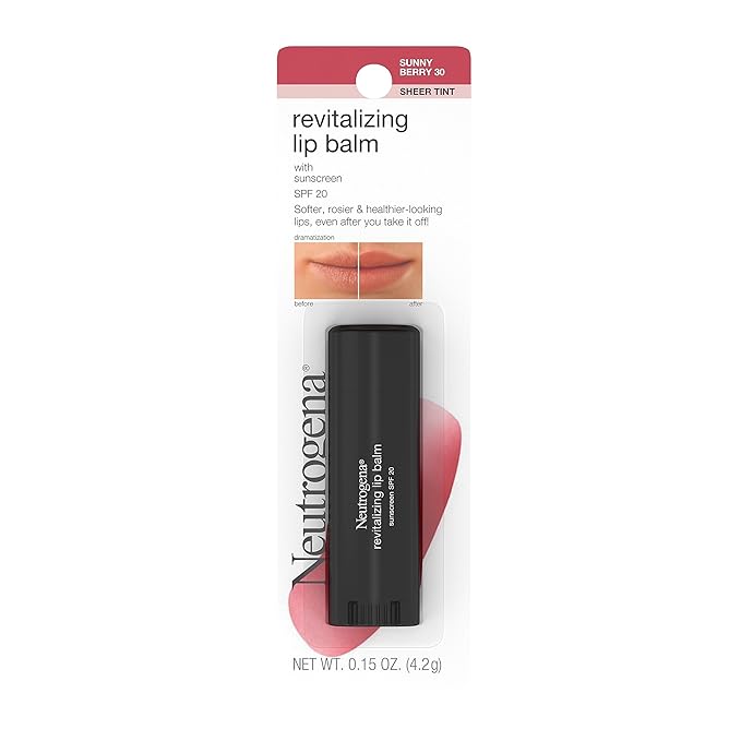 Neutrogena Revitalizing and Moisturizing Tinted Lip Balm with Sun Protective Broad Spectrum SPF 20 Sunscreen, Lip Soothing Balm with a Sheer Tint in Color Sunny Berry 30,.15 oz-VivaGrace Women