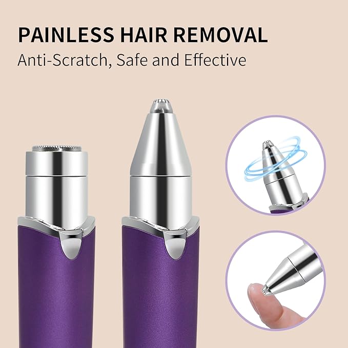 Eyebrow Facial Trimmer, Facial Hair Removal for Women, Smooth & Painless Face Razors Eyebrow Shaver for Women - 2 in 1 Facial Hair Remover & Eyebrow Trimmer with Built-in Battery for Face, Lip, Chin-VivaGrace Women