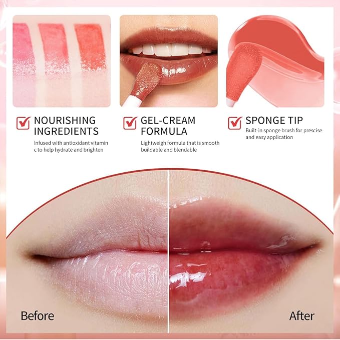 Hydrating Lip Glow Oil, Moisturizing Lip Glow Oil, Nourishing Glossy Transparent Lip Oil, Plumping Lip Oil, Lip Balm, Non-sticky Tinted Toot Lip Balm for Lip Care (ROSEWOOD) 0.2 OZ-VivaGrace Women