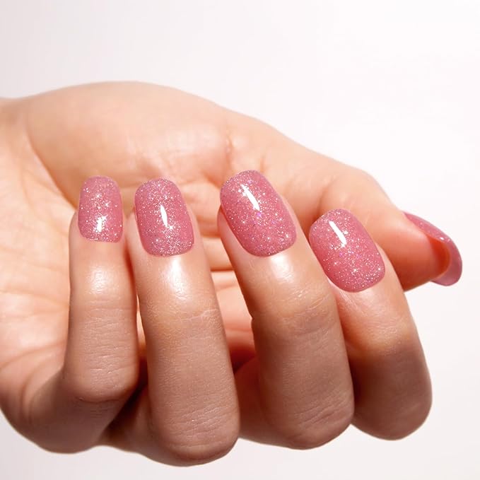Imtiti Shimmer Pink Gel Nail Polish, 15ml Translucent Jelly Glitter Pink Polish for Nail Art DIY French Manicure at Home