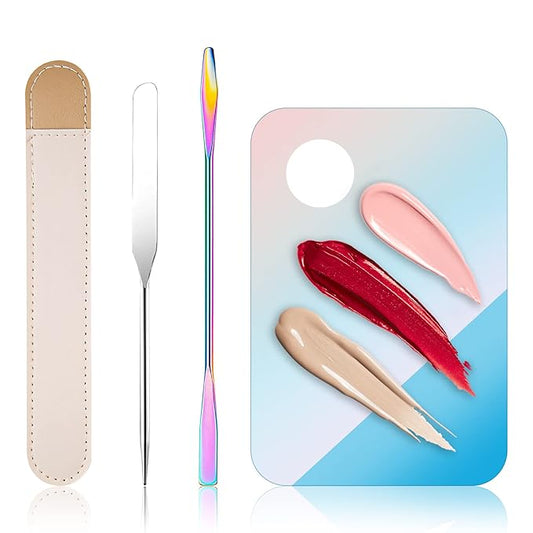 Makeup Spatula Korean Set, Senbos Professional Acrylic Makeup Palette with 2 Pcs Spatula Tool, Tray Apply for Foundation Eye Shadow Lipsticks Nail Art Pigment Blending Set with Leather Covers-VivaGrace Women
