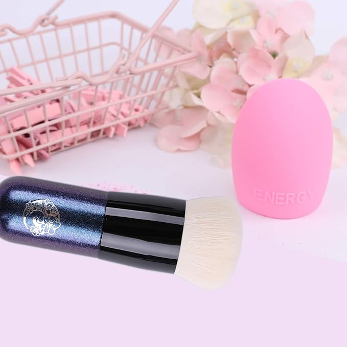 ENERGY Foundation Makeup Brush With Brush Clean Flat Top Kabuki for Face - Perfect For Blending Liquid, Cream or Flawless Powder Cosmetics - Buffing, Stippling, Concealer - Premium Quality Synthetic Dense Bristles-VivaGrace Women