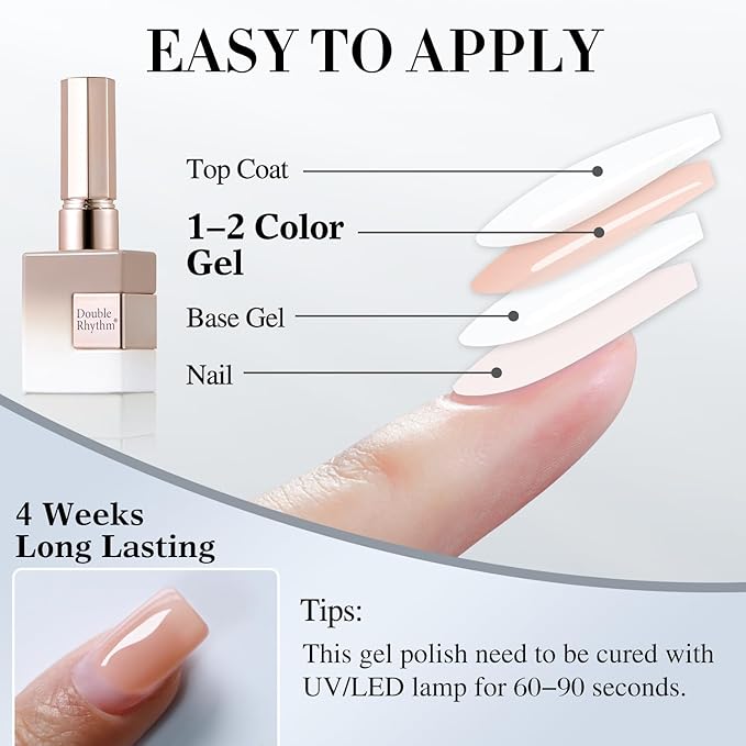 Double Rhythm Translucent Gel Polish Sheer Neutral Natural Light Milky Same Color Same Bottle 15ML Jelly Nail Polish Nail Art DIY at Home (Milky Nude Purple-A1414)-VivaGrace Women