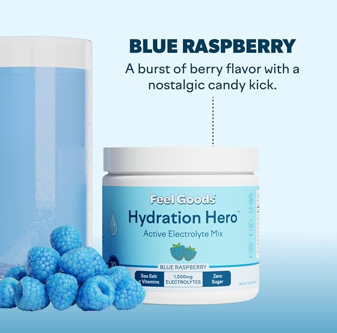 Feel Goods Hydration Hero, 1,000mg Electrolytes Powder, Sugar Free, Magnesium, Organic Aloe Vera, L Theanine, Vitamin C, B12, Keto, Vegan, Plant Based, Blue Raspberry, 30 Servings-VivaGrace Women