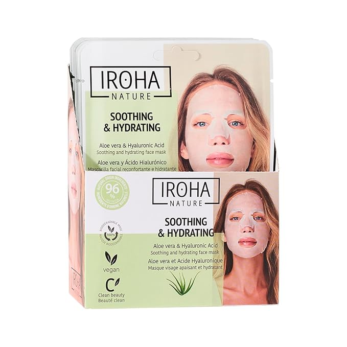 IROHA NATURE Comforting & Hydrating Tissue Face Mask with Aloe Vera | 15 Pieces | Aftersun Effect | 96% Natural Ingredients-VivaGrace Women