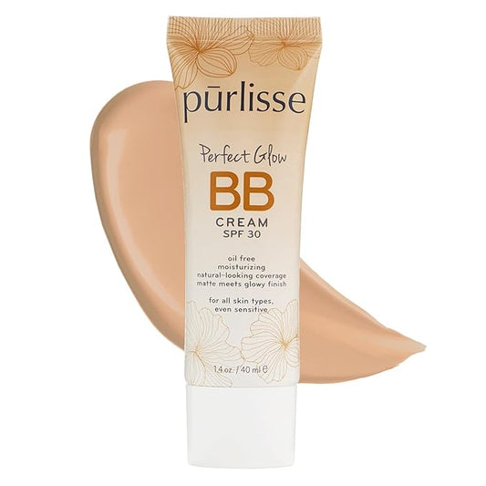 pūrlisse Perfect Glow BB Cream with SPF 30 - Matte Meets Dewy Finish - Enriched with Goji & Hawthorn Berry to Help Improve Skin Texture & Radiance - Medium Warm (1.4 oz)-VivaGrace Women