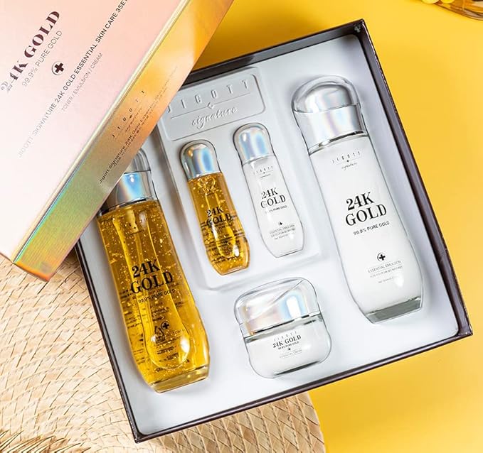 Signature 24K Gold Essential Skin Care 3 Set - Toner (150ml), Emulsion (150ml), Cream (50ml) - Korean Skincare for Healthy and Glowing Skin-VivaGrace Women