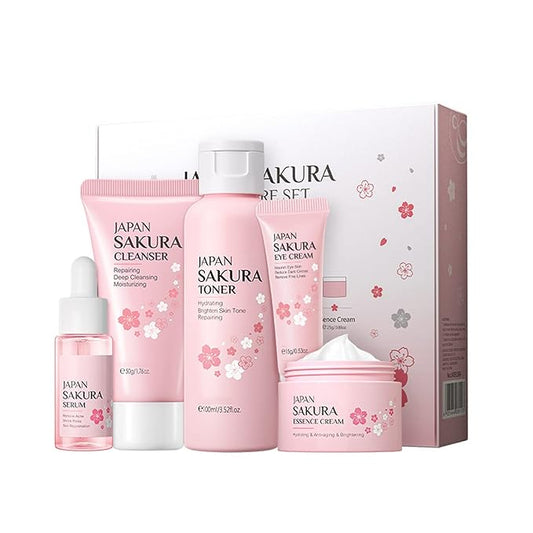 Skin Care Set - Women Gift Sets - Sakura Skin Care Sets & Kits - Gift Set with Cleanser,Toner,Serum,Eye Cream,essence Serum - Beauty Products For Women (SetC)-VivaGrace Women