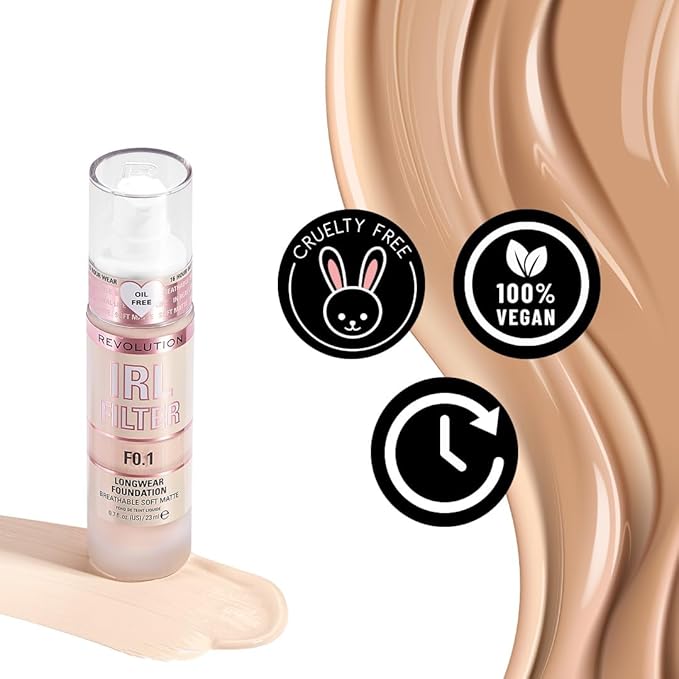 Revolution Beauty, IRL Filter Longwear Foundation, Soft & Breathable Formula, Medium to Full Coverage, Matte Finish, F3, 0.7 Fl. Oz-VivaGrace Women