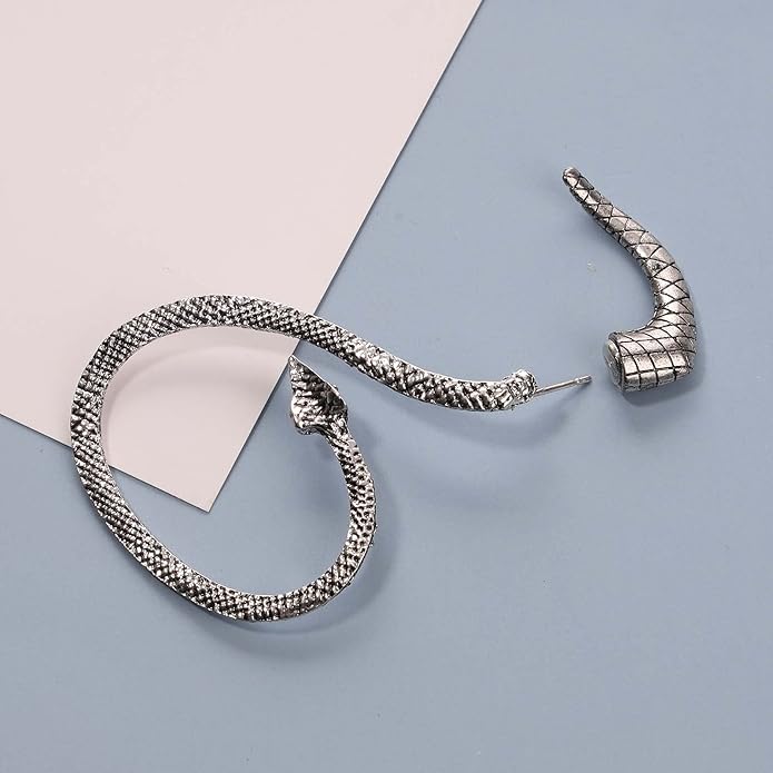 Punk Snake Cuff Earrings Silver Snake Ear Climber Earrings Cartilage Ear Crawler Earrings Gothic Serpent Clip on Wrap Earrings Jewelry for Women-VivaGrace Women