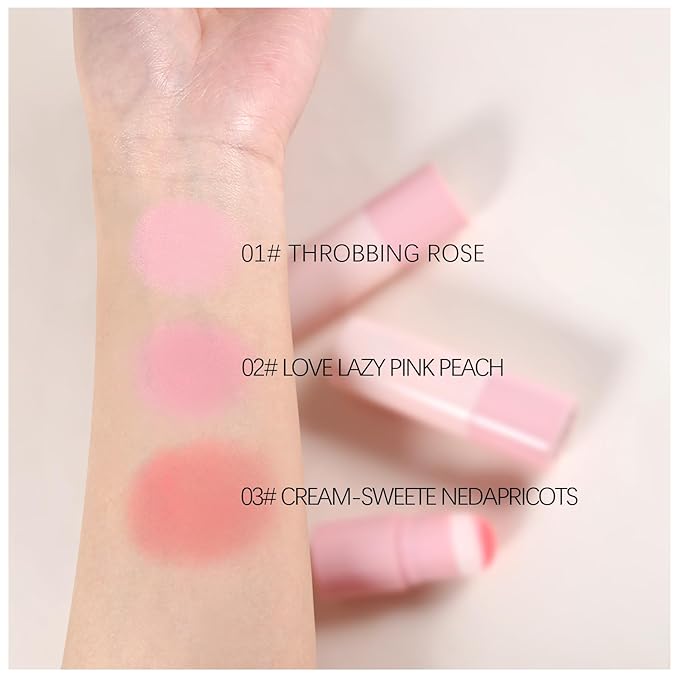 Boobeen Cream Blush Stick, Lightweight Buildable Blush Tint, Natural Matte Finish, Pink, 0.35 oz, Stick, Love Lazy Pink Peach-VivaGrace Women