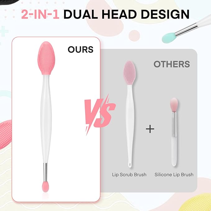 Unaone Lip Scrub Brush - 4 PCS Dual-ended Lip Scrubber Exfoliator and Silicone Lip Brush, 2-in-1 Silicone Lip Scrub Tool Lip Mask Applicator, Gentle Exfoliator & Applicator for Soft-VivaGrace Women