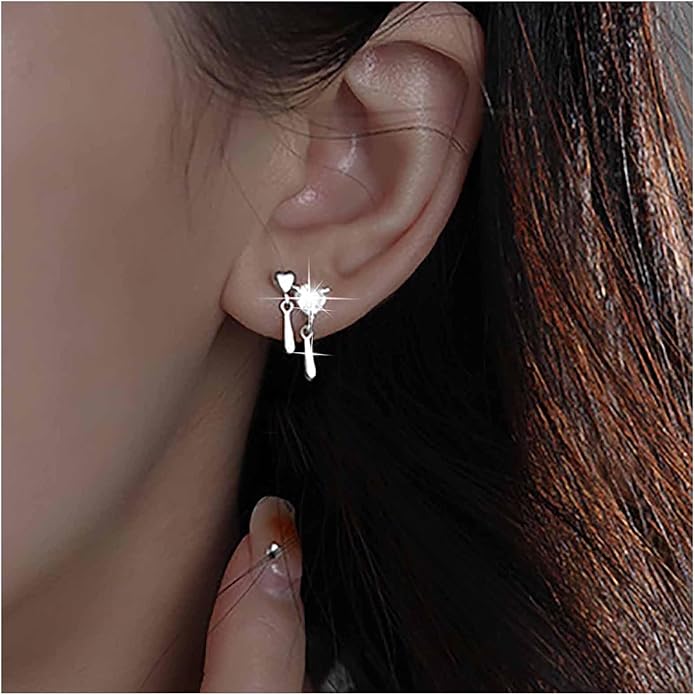 Vintage Crystal Heart Drop Earrings Silver Cz Teardrop Earrings Rhinestone Love Heart Stud Earrings Sparkly Tiny Heart Earrings Jewelry for Women-VivaGrace Women