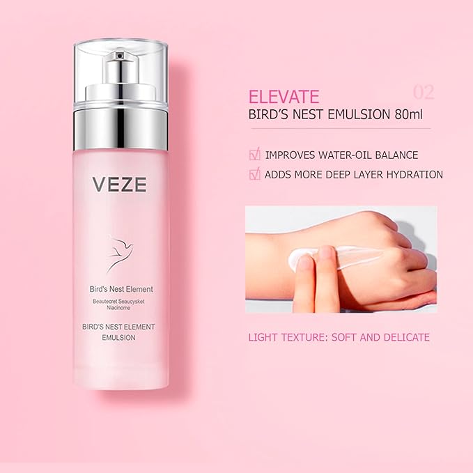 VENZEN Bird's Nest Element Beautecret Seaucysket Niacinome Set Moisturizing Body Face Hand Skincare Delicate Hydration Toner Emulsion 2Pcs Gift Box-VivaGrace Women
