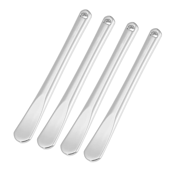 VOCOSTE 4 Pcs Makeup Spatula Mini Spoon, Eye Cream Massage Sticks Beauty Scoop, for Facial Cosmetic Face Cream, Zinc Alloy 2.32"x0.30", Silver Tone-VivaGrace Women