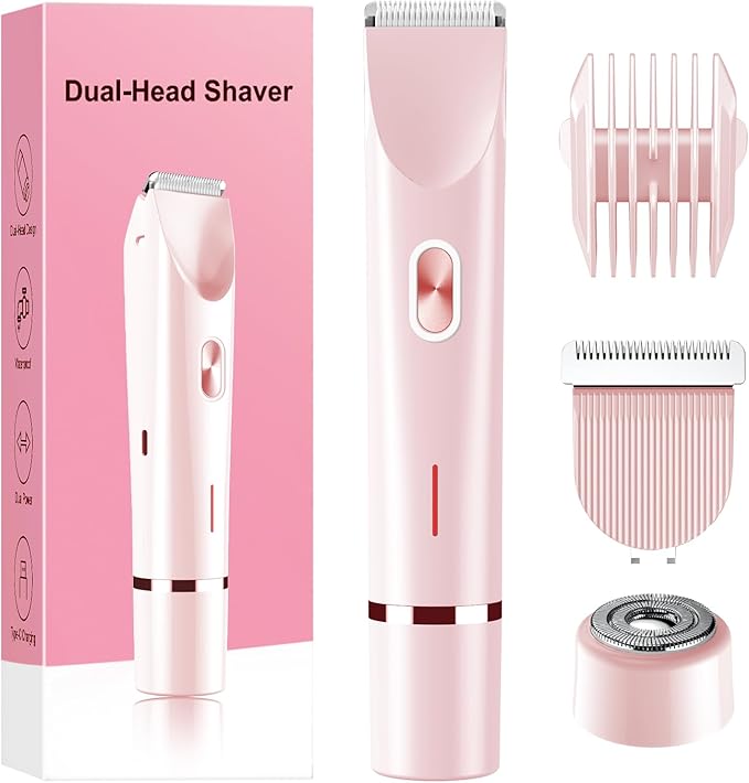 Bikini Trimmer for Women Electric Razors for Women, Double Head Dual Purpose, IPX7 Waterproof Hair Razor, Ceramic Blade Hair Trimmer Wet & Dry Use,Womens Painless Electric Shaver for Facial and Body-VivaGrace Women