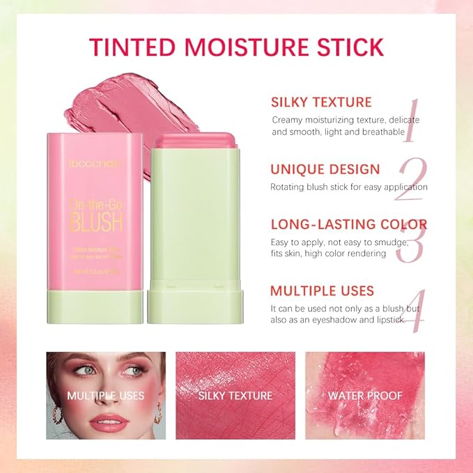Soft Creamy Blush Stick, Multi-use Makeup Blush Stick for Cheeks and Lips Tint, Waterproof Solid Moisturizer Stick, Natural Smooth Blendable Matte Finish Face Blush Makeup,01 Shy Pink-VivaGrace Women
