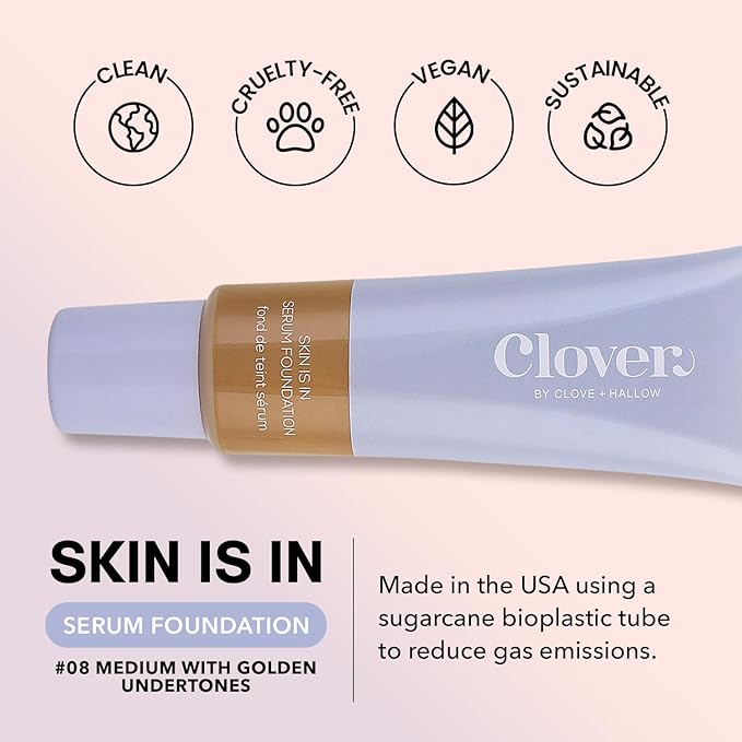 Clover Skin Is In Serum Foundation | Hydrating Face Serum, Lightweight Foundation, Cruelty-Free & Vegan | With Squalane And Sunflower Seed Wax | 30 ml - Shade 08 (Medium)-VivaGrace Women