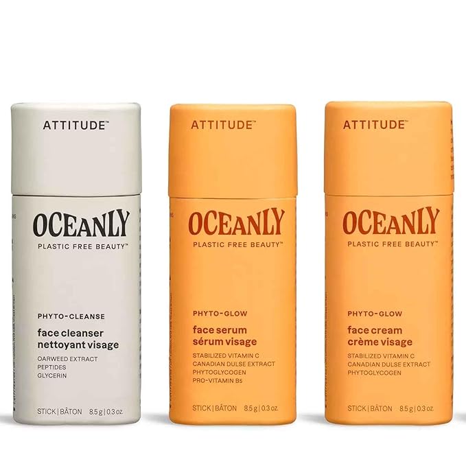 ATTITUDE Oceanly Glow Trio Skincare Box Set, EWG Verified, Plastic-free, Plant and Mineral-Based, Vegan, PHYTO GLOW, Set of 3 Travel Size Sticks-VivaGrace Women