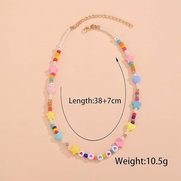 Vintage Seed Bead Choker Necklace Pearl Choker Necklace Colorful Star Heart Necklace Cute Rainbow Necklace Chain Jewelry for Women-VivaGrace Women