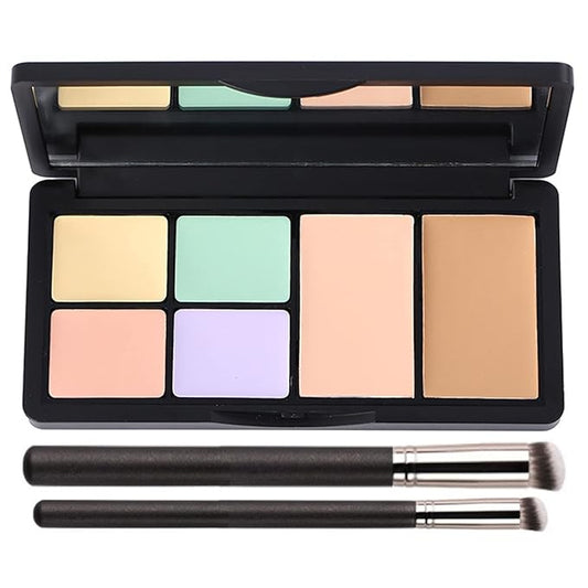 Concealer Contour Palette, 6 In 1 Color Correcting Concealer Contour Makeup Palette, Contouring Foundation Highlighting Makeup Kit for Dark Circles, Blemish With 2 Packs Brush (1#)-VivaGrace Women