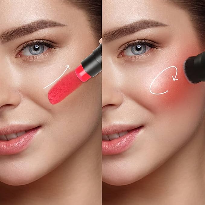 Matte Blush Stick with Built in Brush for Cheeks Summer,Ultra Pigmented Color Pop Makeup Dark Red Blush for Cheeks/Lip/Eyes,DE’LANCI Makeup Gifts for Women/Girl,Travel Size Cute Blush,Cruelty-Free #5-VivaGrace Women
