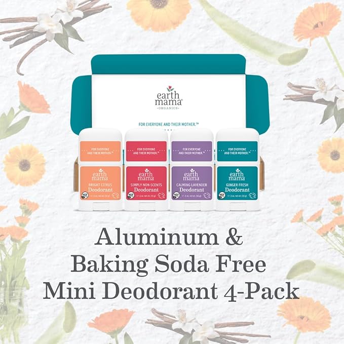 Earth Mama Mini Deodorant Travel Set | Safe for Sensitive Skin, Pregnancy and Breastfeeding, Contains Organic Calendula with No Fragrance Chemicals, No Baking Soda or Aluminum (4-Pack)-VivaGrace Women