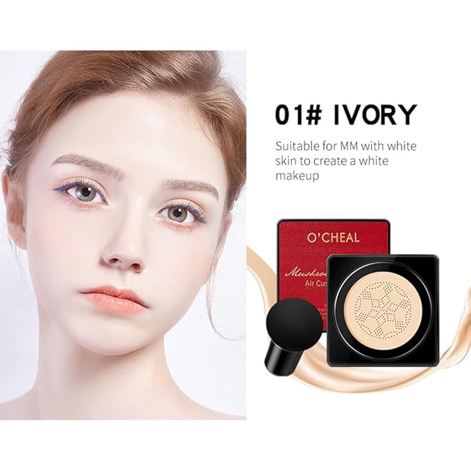 GL-Turelifes Mushroom Head Air Cushion CC Cream Foundation Water Feeling Flawless BB Cream Moisturizing Oil Control,lightweight & Smoothing Natural Face Concealer (H-01 Ivory, 0.53 Oz)-VivaGrace Women