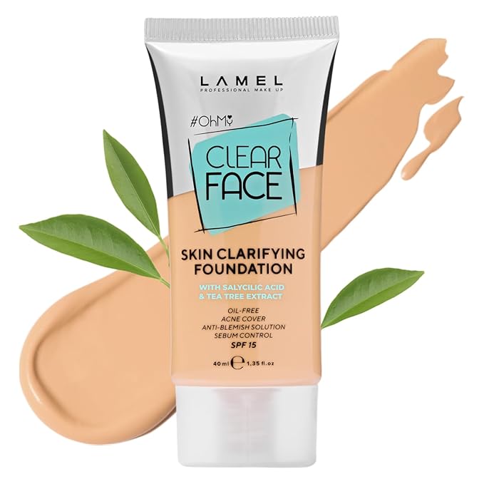 Lamel- Oh my Clear Face Foundation- 403 Neutral | Contains tea tree extract and salicylic acid |Controls sebum production |Anti-blemish formula |Oil free foundation | 40ml-VivaGrace Women