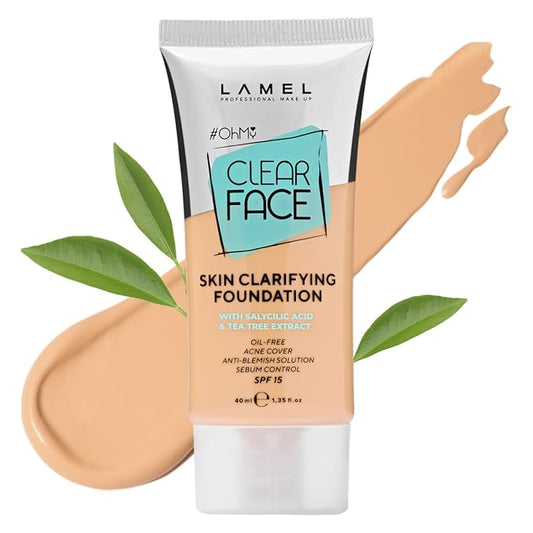 Lamel- Oh my Clear Face Foundation- 403 Neutral | Contains tea tree extract and salicylic acid |Controls sebum production |Anti-blemish formula |Oil free foundation | 40ml-VivaGrace Women