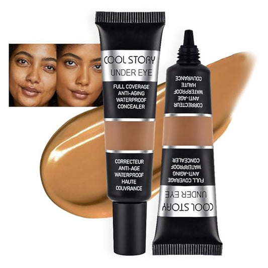 Kaely 2Pcs under Eye Concealer Full Coverage,Waterproof Concealer for Dark Circles,Puffiness,Redness,Cream Foundation Eye Brightener,Color corrector de ojeras,Anti Aging,Natural Matte Finish,Dark-VivaGrace Women