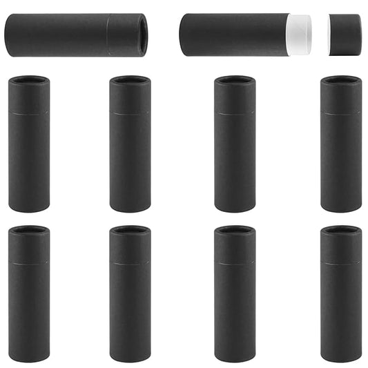 10 Pcs 25g Paperboard Lip Balm Tubes Refillable Krafts Paper Lipstick Tube Round Cardboard Empty Lip Gloss Container Holder Tubes for DIY Chapstick Salve Cosmetic Lotion Solid Perfume - Black-VivaGrace Women