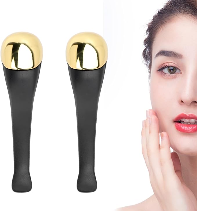 ZJchao Eye Massage Stick, 2pcs Eye Cream Applicator Spatula Metal Face Massage Tool Stick Applicator Wand Sticks Eye Cream Massage Sticks Cosmetics Spoon Massager for Dark Circle Puffiness Reduction-VivaGrace Women