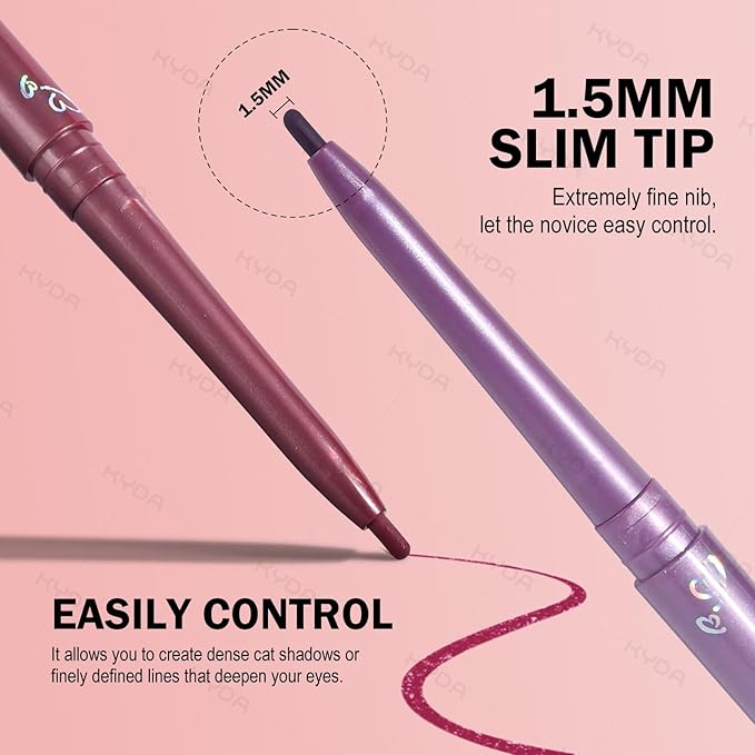 KYDA 2 Pcs Brown Gel Eyeliner Pencil - Super Soft and Smooth Glide With High Pigment Buildable Formula, Lasting Waterproof Colored Pen