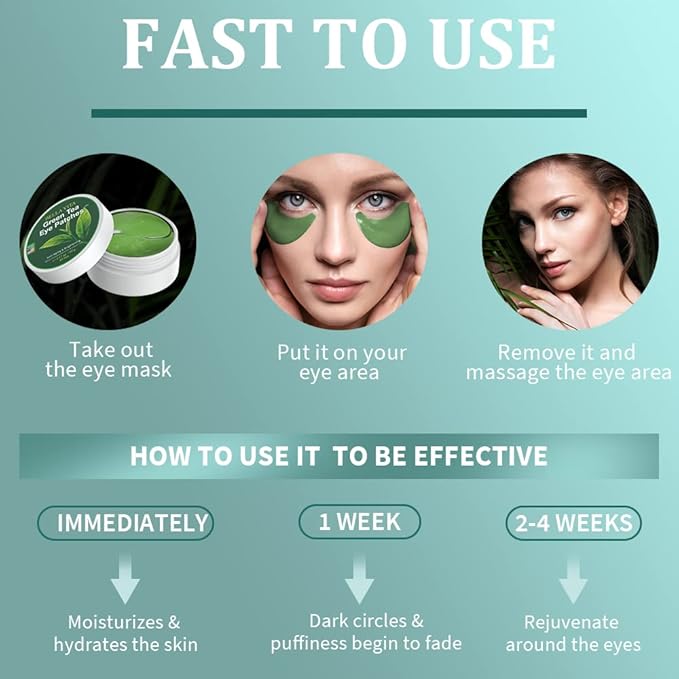 Under Eye Patches, Green Tea Under Collagen Eye Masks for Dark Circles Puffiness Eye Bag Wrinkles, Under Eye Treatment for Men Women, Anti-Aging Brightening Under Eye Gel Pads, 30 Pairs-VivaGrace Women