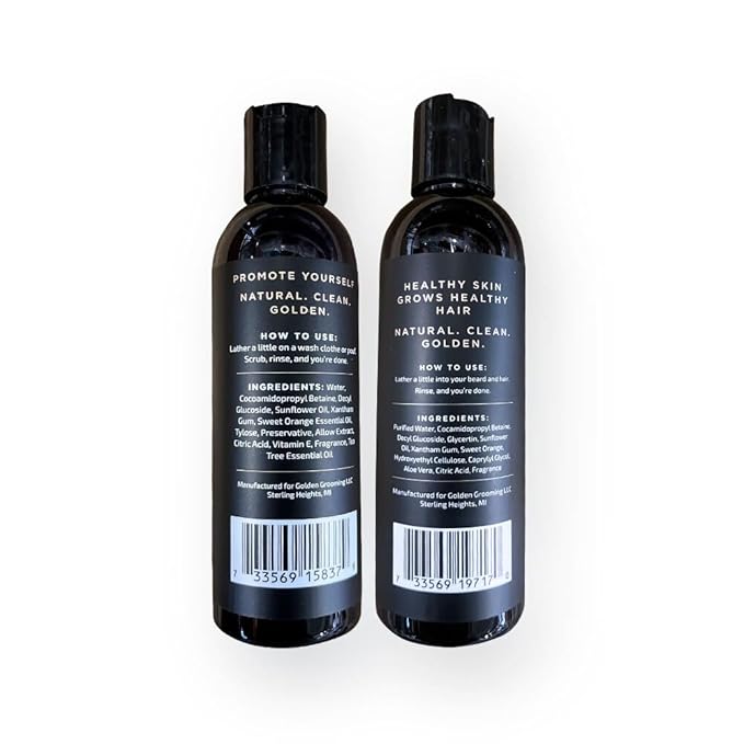 Golden Grooming Co. 3-in-1 Men's Body Wash - Hair & Beard Shampoo - Cleanses, Hydrates, Softens - Body Wash for All Skin Types - Refreshing Scent - 4FL Oz (Pack of 2)-VivaGrace Women