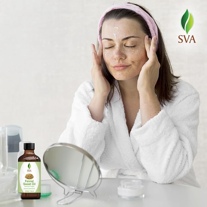 SVA Sweet Fennel Essential Oil – 4 Fl Oz – 100% Natural Fennel Oil - for Diffuser, Hair Care, Face, Skin Care, Aromatherapy, Scalp and Body Massage, Soap and Candle Making – with Dropper-VivaGrace Women