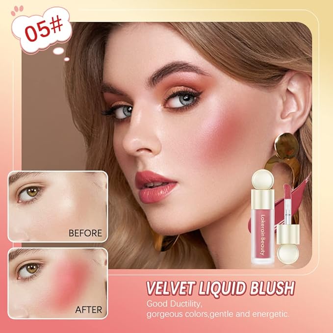Liquid Blush, Cream Blush For Cheeks, Soft Pinch Liquid Blush, Skin Tint Blush Makeup, Easy To Blend And Color, Long-Lasting, Natural-Looking (01#+05#)-VivaGrace Women