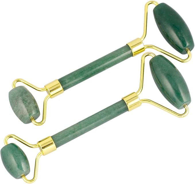 mookaitedecor Green Aventurine Stone Roller for Face Massage Neck, Anti-Aging Facial Massager with Double Rollers-VivaGrace Women