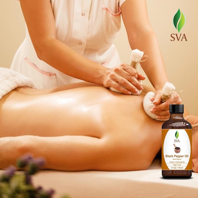 SVA Black Pepper Essential Oil – 4 Fl Oz – 100% Natural Black Pepper Oil - for Diffuser, Hair Care, Face, Skin Care, Aromatherapy, Scalp and Body Massage, Soap and Candle Making – with Dropper-VivaGrace Women