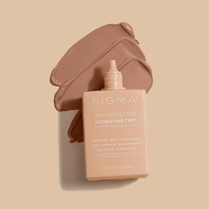 Sigma Beauty Skin Perfector – Hydrating Skin Tint Foundation for Lightweight, Buildable Coverage, With Hyaluronic Acid, Niacinamide Serum, and More (4 Medium Beige Tint, 1.12oz)-VivaGrace Women