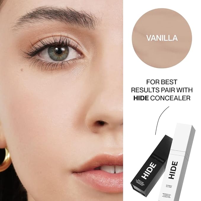 HIDE PREMIUM Liquid Foundation, Multi-Use Waterproof Foundation, Medium/Full Coverage Foundation, Shades for All Skin Types (See Shade Finder), Vanilla, 1 fl oz-VivaGrace Women