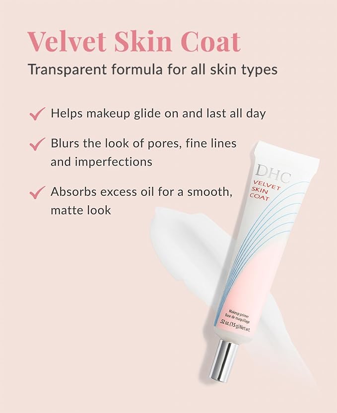 DHC Velvet Skin Coat, Mattifying Makeup Primer, Powder-Gel Formula, Minimizes look of pores, fine lines, and Imperfections, All skin types, Fragrance and Colorant Free, 0.52 oz. Net wt-VivaGrace Women